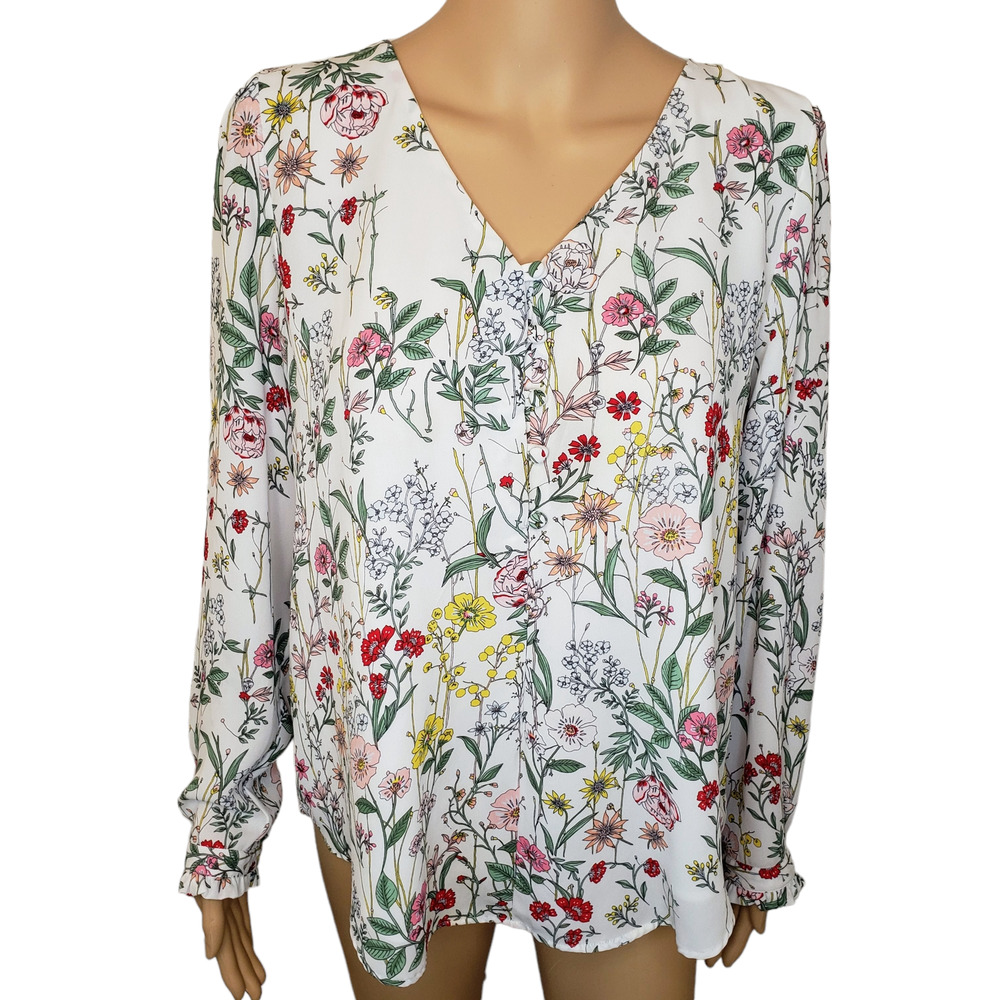 LOFT White Floral V-Neck Blouse
